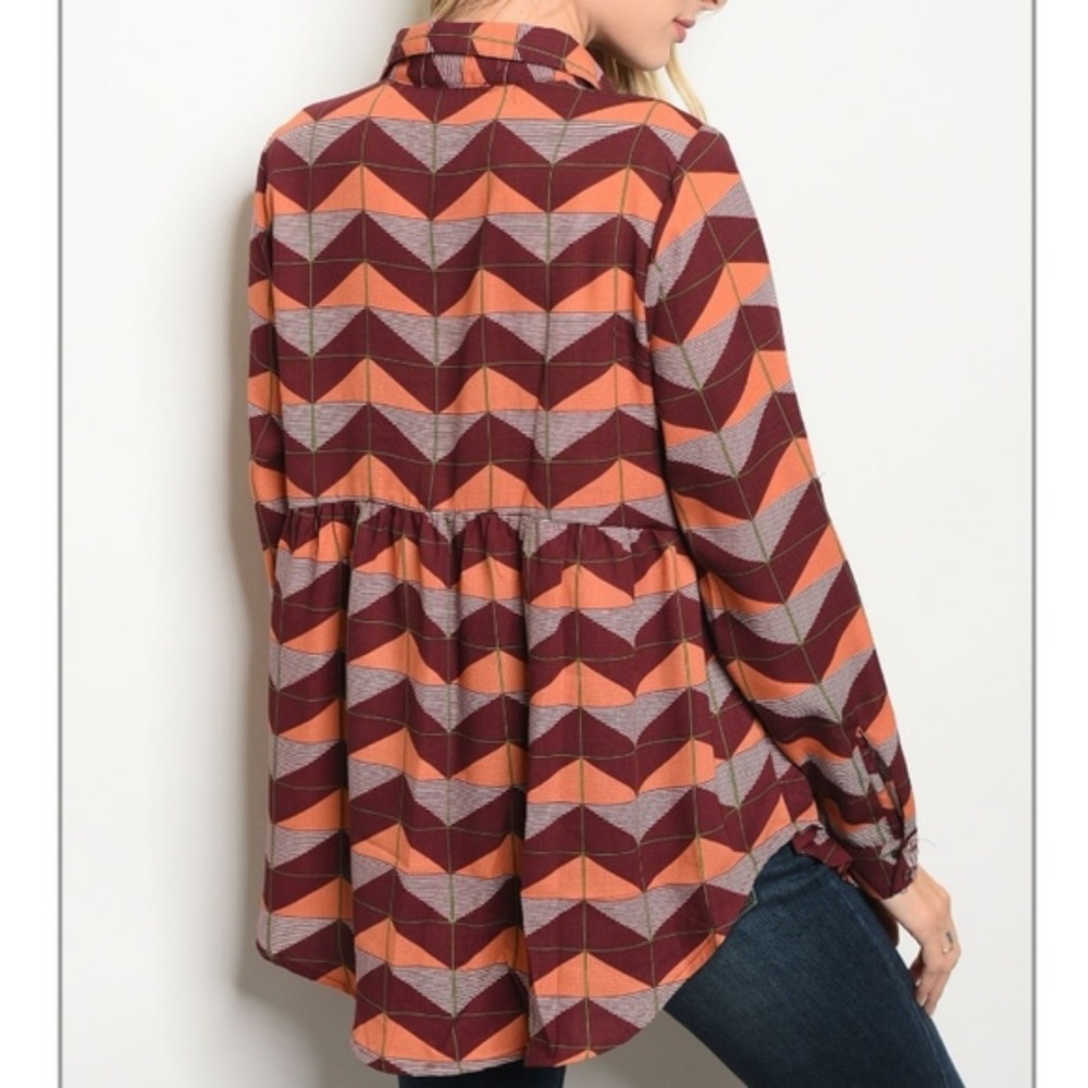 NWT Boho Collared Chevron Button Tunic Top - Picture 2 of 2